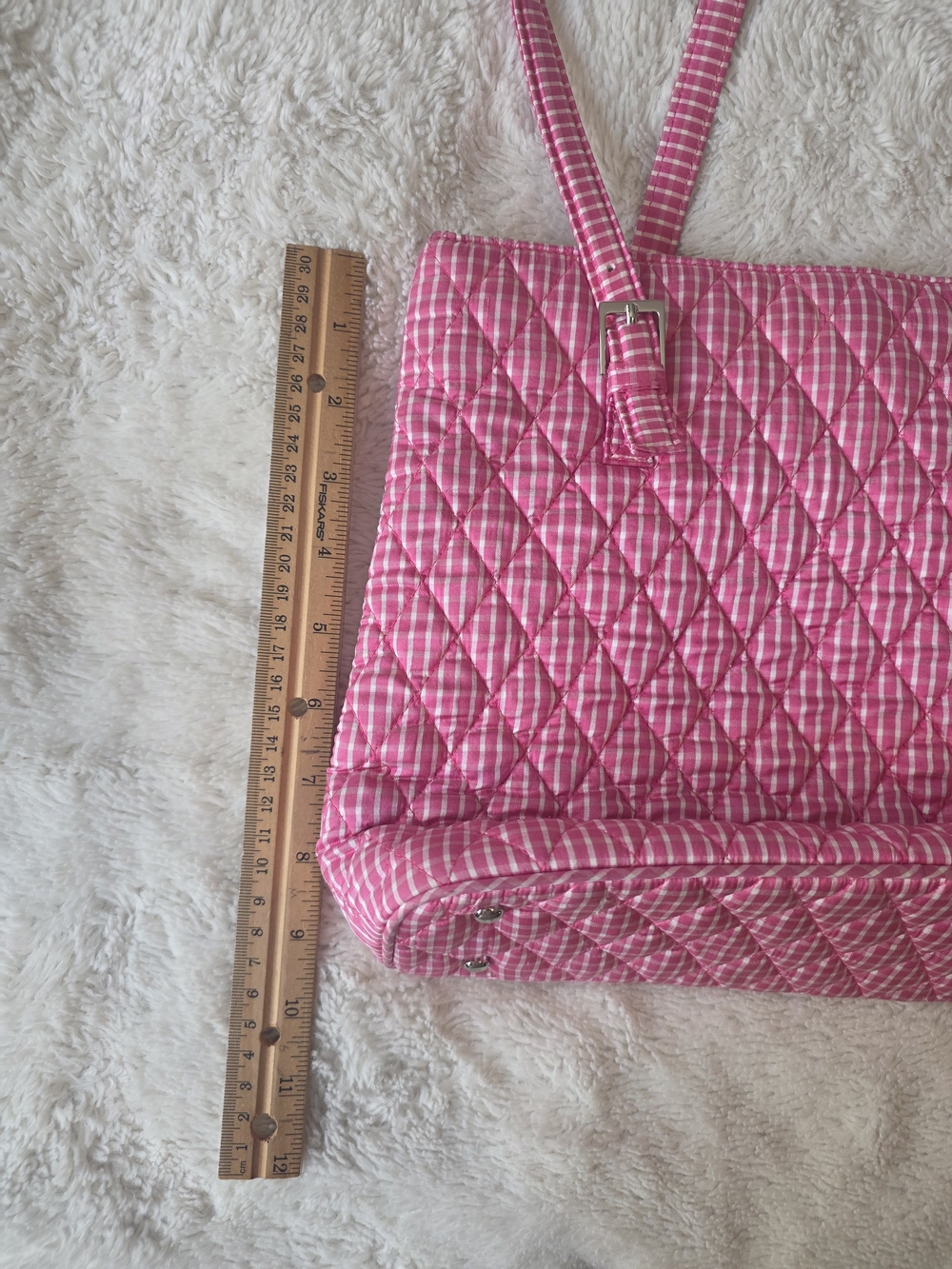 Vera Bradley Pink/White Gingham Quilted Tote Magnetic Snap Pockets Zip - Picture 9 of 10